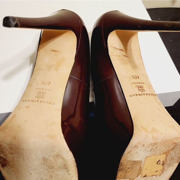 Brian Atwood Burgundy Patent Leather Hidden Platform Pumps Sz.8.5/40.5 Ret. $595 - Picture 7 of 7